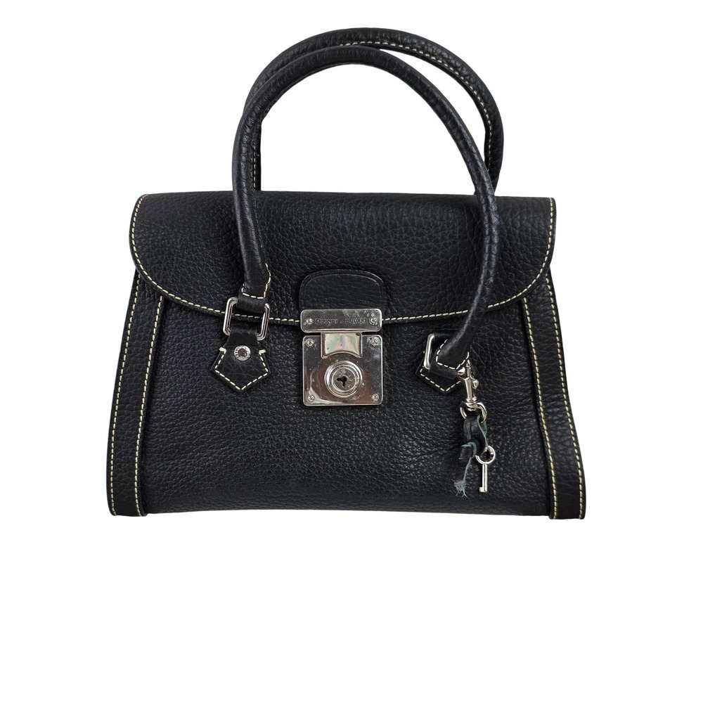 Dooney & Bourke Vintage Black Pebbled Leather Y2K Flap Satchel Bag Lock Key